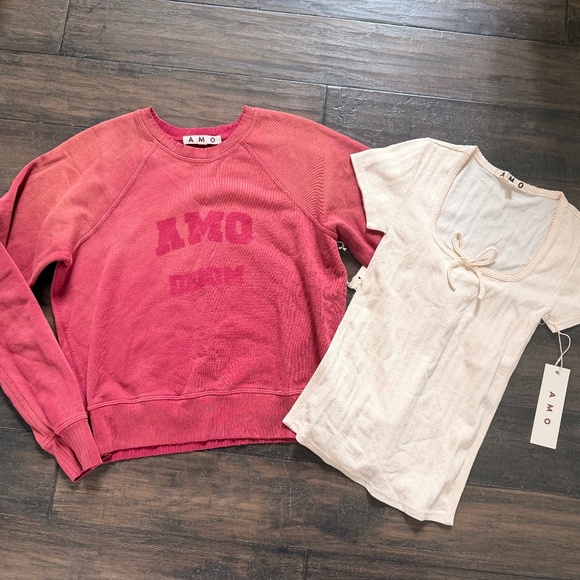 AMO Tops - AMO Denim Lauryn Sweatshirt & Pointelle Scoopneck Top Bundle Sz S NWT $275!!